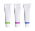 Three tubes with Toothpaste or cosmetic. Isolated on white background Royalty Free Stock Photo