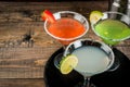 Three types of alcoholic cocktails with martini Royalty Free Stock Photo