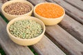 Three types of dried lentil