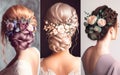 Three types of festive evening hairstyles using braids and fresh flowers