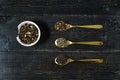 Three types of tea in spoons - green, black and Rooibos Royalty Free Stock Photo