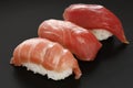 Three types of tuna sushi , japanese food