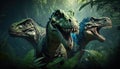 Three Tyrannosaurus Rex in the jungle Image