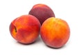 Three uncut, whole, ripe peaches fruit