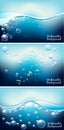 Three underwater backgrounds with bubbles