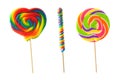 Three unique colorful lollipops isolated on white Royalty Free Stock Photo