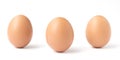 Three upright brown chicken eggs. Royalty Free Stock Photo