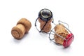 Three used champagne corks on a white background Royalty Free Stock Photo