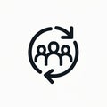 Three user figures within circular arrow. Graphic represents customer retention, user loyalty. Shows continuous client service, Royalty Free Stock Photo