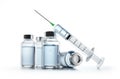 Three vaccine bottles and syringe - 3D illustration