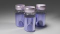 Three vaccine glass vials. No inscription, blank for advertising. Medical concept. 3D Rendering/ 3D illustration.