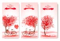 Three valentine's day banners with pink trees Royalty Free Stock Photo