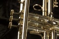 Three valves and finger buttons closeup of glden trumpet Royalty Free Stock Photo