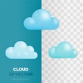 THREE VARIANT CLOUD SHAPES vector illustration in 3d glossy and plastic style. For technology such as cloud databases, servers and
