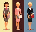 Three variants of a businesswoman with different hairdos and clothing colors