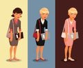 Three variants of a sad businesswoman with different hairdos and clothing colors Royalty Free Stock Photo