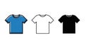 Three variations of a basic t-shirt icon, including a colored illustration, a black outline, and a solid black silhouette, created Royalty Free Stock Photo