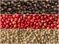 Three variations of peppercorns. Banners of spices