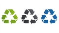 Three Recycling Symbols in Green, Black, and Blue Royalty Free Stock Photo