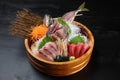 Three varieties of fresh sashimi combo tub Royalty Free Stock Photo