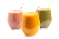 Three Varieties of Healthy Smoothies on a White Background Royalty Free Stock Photo