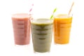 Three Varieties of Healthy Smoothies on a White Background Royalty Free Stock Photo