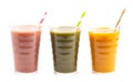 Three Varieties of Healthy Smoothies on a White Background Royalty Free Stock Photo