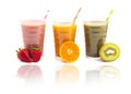 Three Varieties of Healthy Smoothies on a White Background Royalty Free Stock Photo