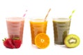 Three Varieties of Healthy Smoothies on a White Background Royalty Free Stock Photo