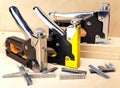 Three various metal stapler for repair work in the house