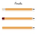 Three various wooden vector pencils icons