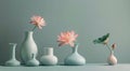 Three Vases With Flowers on Shelf Royalty Free Stock Photo