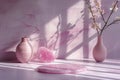 Three Vases With Flowers on a Table Royalty Free Stock Photo