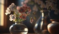 three vases with flowers in them sitting on a table Royalty Free Stock Photo