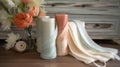 three vases with flowers in them on a wooden table Royalty Free Stock Photo
