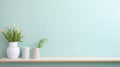 Three Vases on a Shelf With Flowers. Copy space Royalty Free Stock Photo