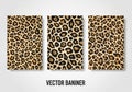 Three vector banners featuring leopard print patterns. Each banner showcases a distinct arrangement Royalty Free Stock Photo