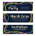 Three vector banners for Mardi Gras celebration, invitation to a
