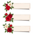 Three vector banners with red and white roses.