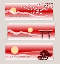 Three vector Japanese landscape banners Royalty Free Stock Photo