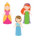 Three Vector Princesses in Cartoon Style. Queen characters vector set Royalty Free Stock Photo
