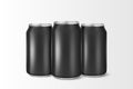 Three vector realistic 3d empty glossy metal black aluminium beer pack or can visual 330ml. Can be used for lager