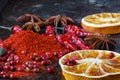 Three versions of Red Pepper on dark background. Spicy food concept. Indian Spice collection.