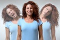 Three versions of woman in different moods