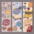 Three vertical banners with school related color sketches. Royalty Free Stock Photo