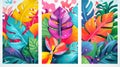 three vertical banners with tropical leaves and flowers Royalty Free Stock Photo