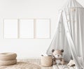 Three vertical frames in children room mock up, kids room design in farmhouse style