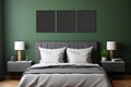 Three vertical frames on green color wall