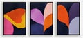 Three vertical geometric art posters, soft rounded forms