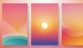 Three abstract gradient backgrounds with wavy lines and sun Royalty Free Stock Photo